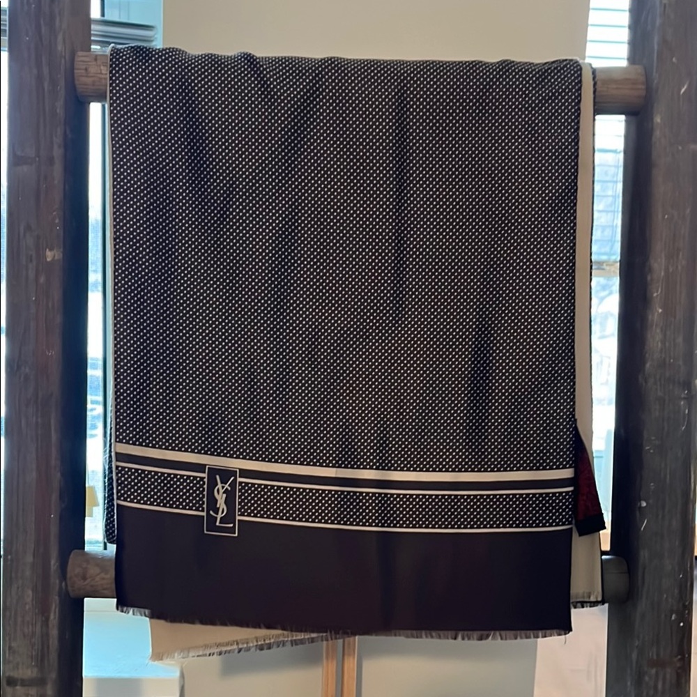 Yves Saint Laurent chocolate and tan Men's Scarf. Silk & wool.